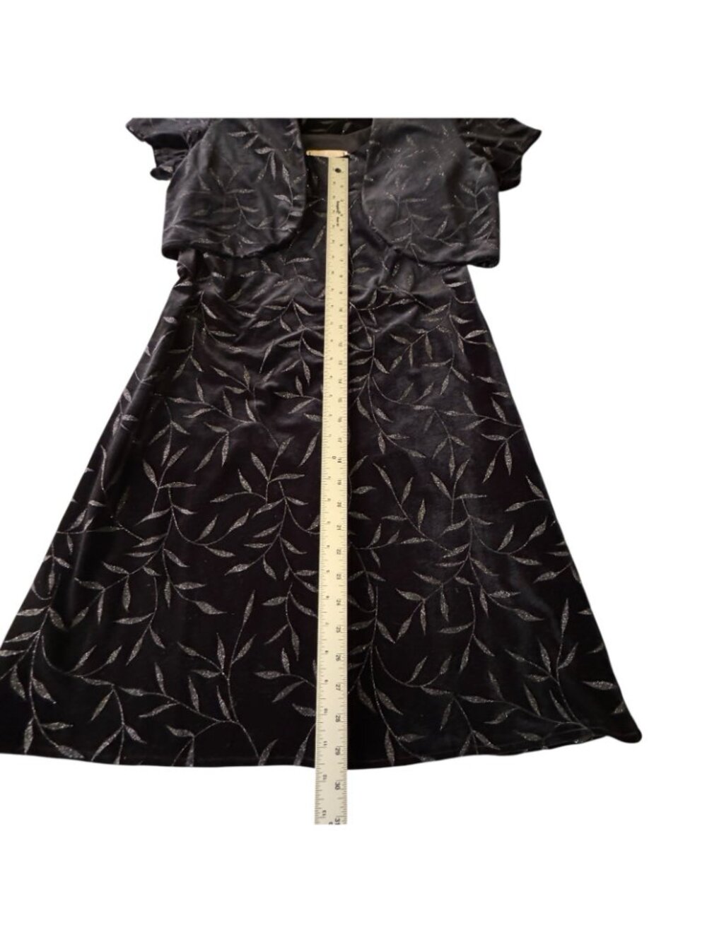 Evening Dress Women's Size 12 Petite Black Velvet Silver Leaves Sheath + Jacket - Picture 11 of 13